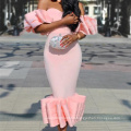 2019 Summer Off Shoulder Bodycon Ruffles Straight Sweetheart Midi Cocktail Dress Women